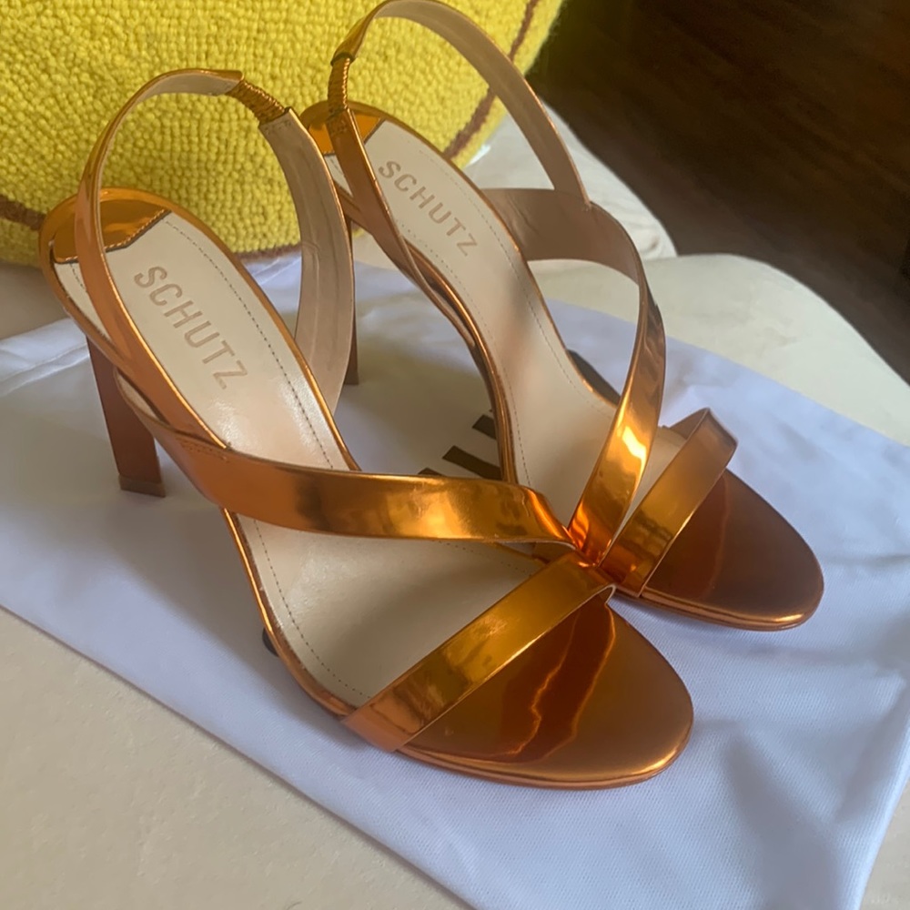Kelly Specchio Leather Sandal - 8.5 / Orange / Specchio Leather